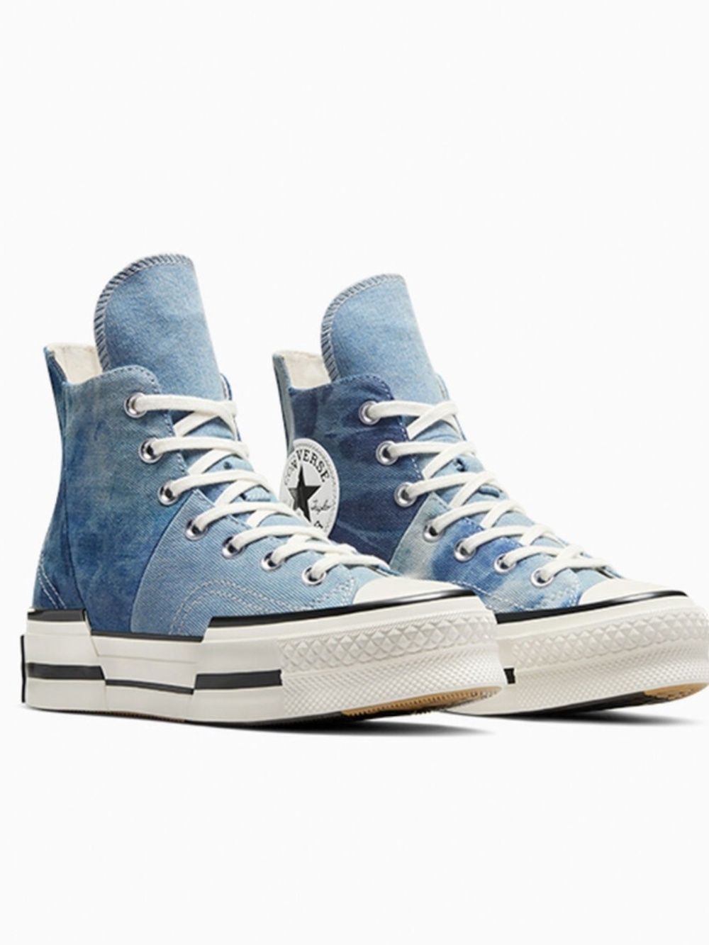 NEW Chuck 70 Plus Distressed Denim Converse Denim Patchwork High Top - 10 W 8 M - Picture 2 of 13